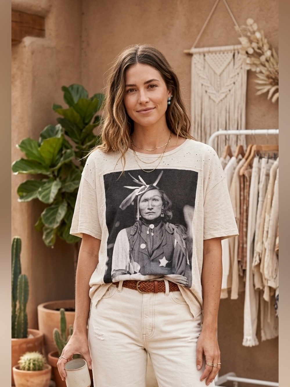 NWT I Love Linen Iron White Man Distressed Tee Size Medium